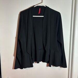 Ruby Ribbon Black Open Front Draped Peplum Cardigan Jacket XXL Long Sleeve